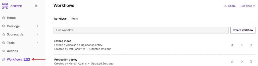 Click Workflows on the left sidebar