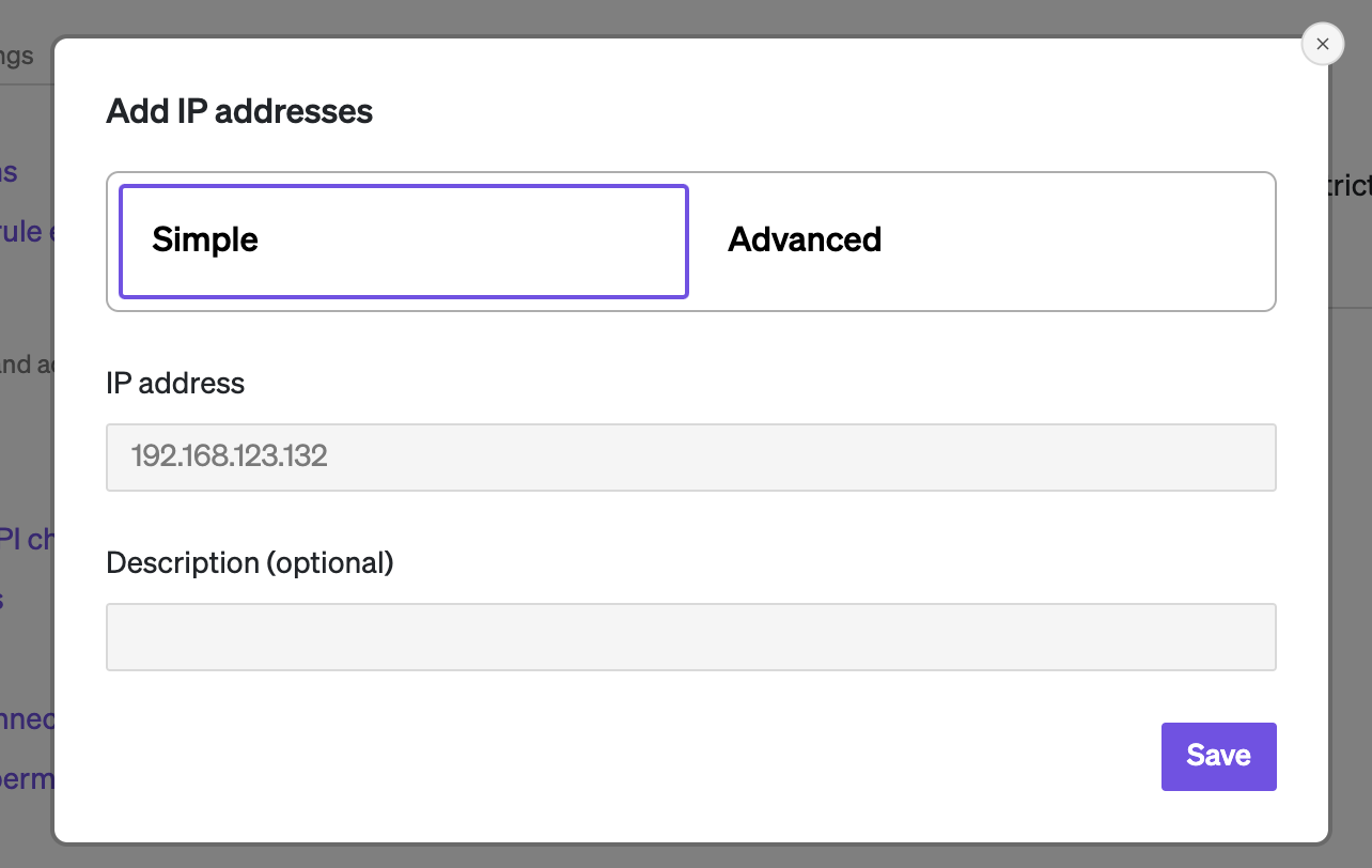 Modal for adding IP addresses