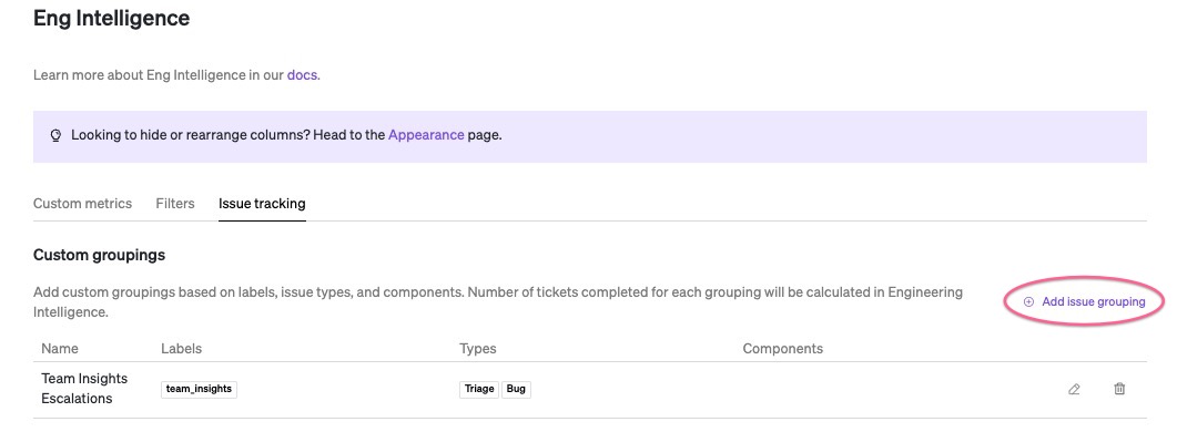 On the right side, click &quot;Add issue grouping&quot;