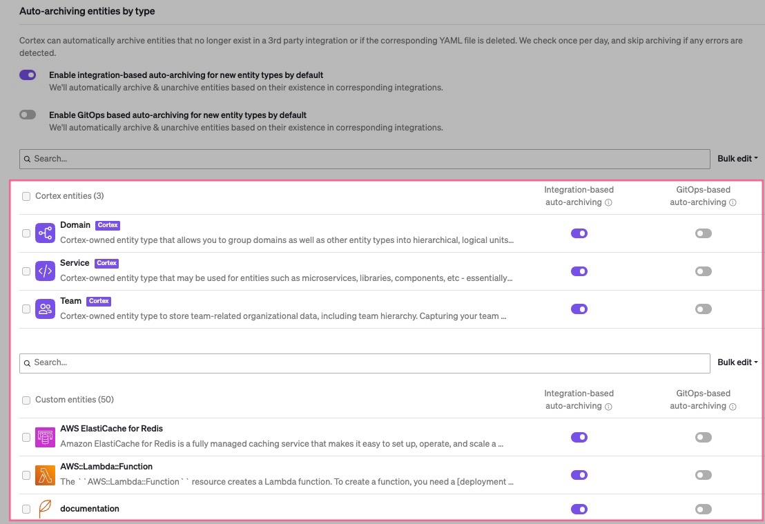 Enable auto archive per entity type