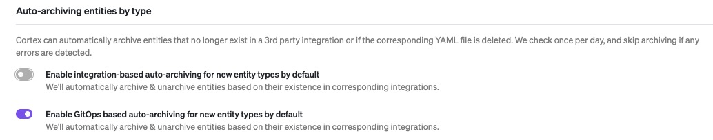 The auto archival setting has two options