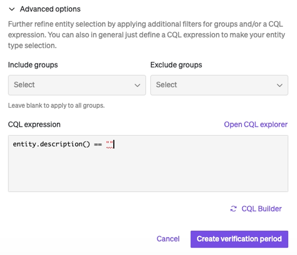 Advanced options for refining entity verification policies