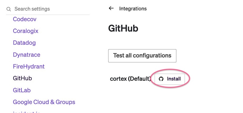 Click Install next to the cortex configuration