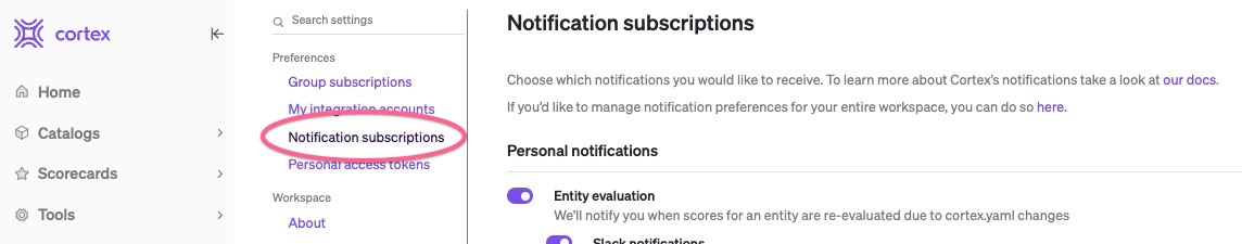 Click Notification subscriptions on the left