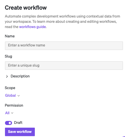 Configure the workflow settings