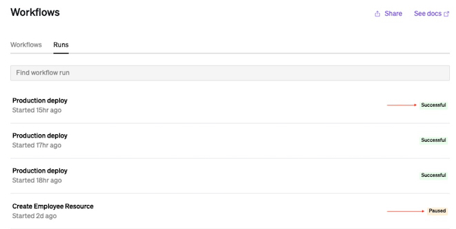 View workflow run history in the Runs tab